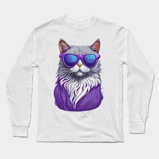 Purple cat in sunglasses Long Sleeve T-Shirt